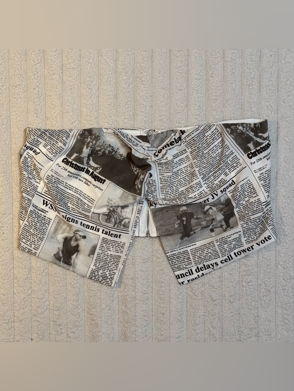 Princess Polly Y2K Strapless Newspaper Print Bandeau Tube Style Top